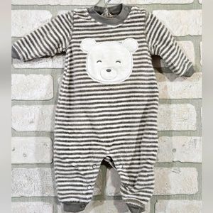 Carters Terry Striped Gray Bear Jumpsuit/Sleepsuit Size Newborn